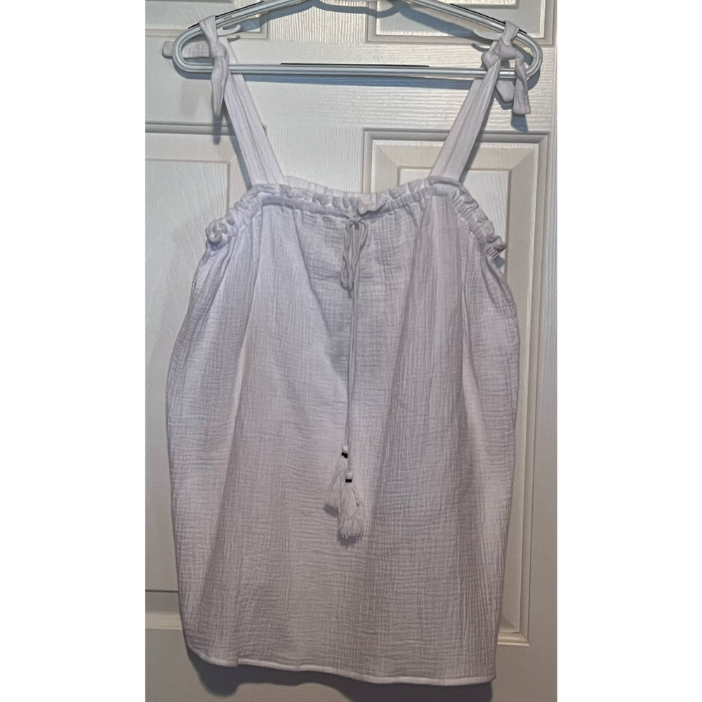 A:glow Womens Double Weave Strappy Elastic Tie Tunic Tank Bright White Sz S NWT